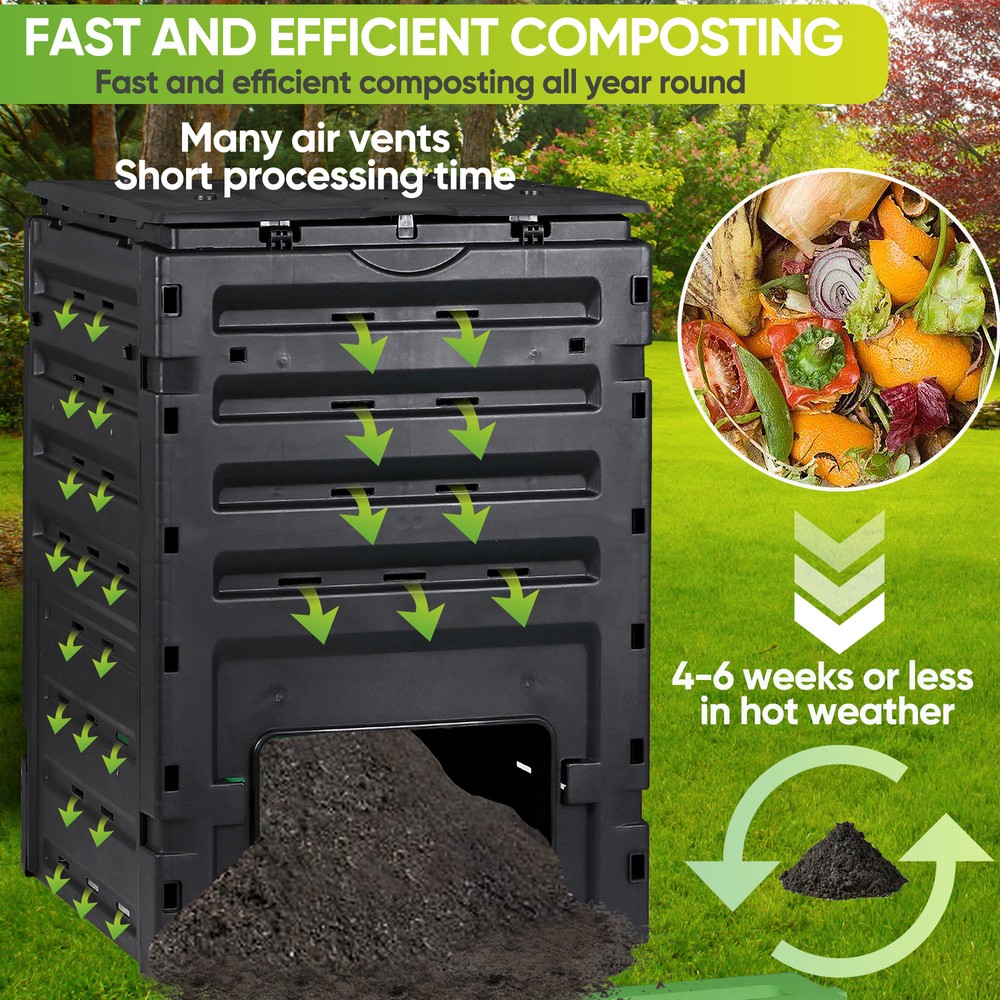 Compost Bin 120 Gallon Large Outdoor Composter PP Material Lightweigt Sturdy