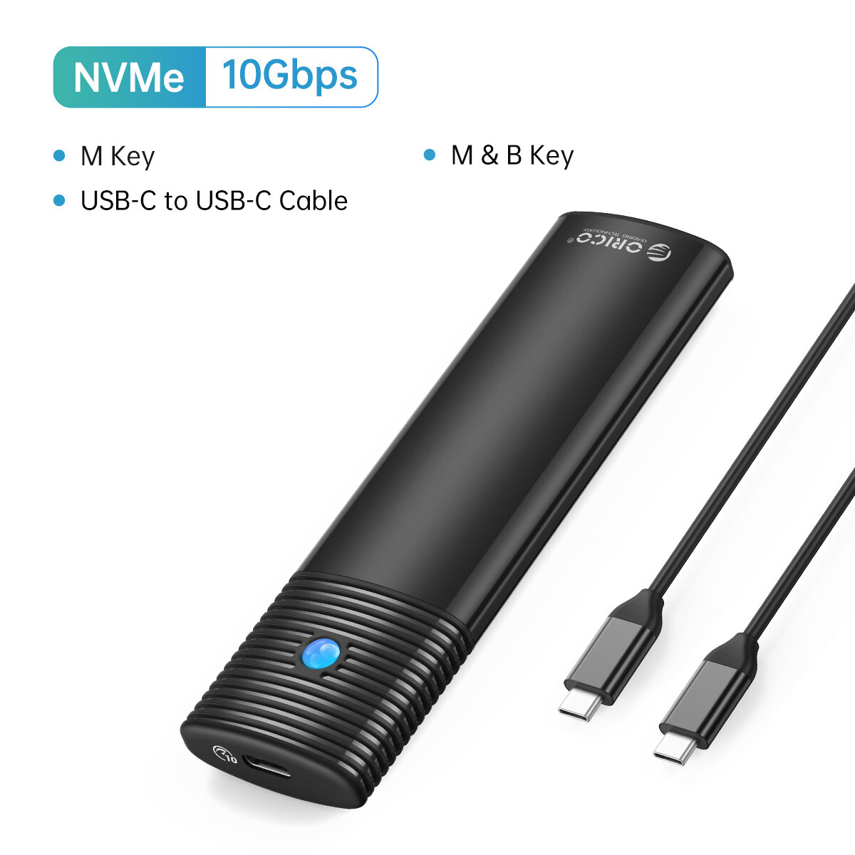 ORICO M.2 NVMe/SATA SSD Enclosure USB 3.2 Gen 2 10Gbps Adapter NVMe 2 in 1 Cable