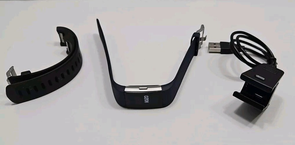 Fitbit Charge 2 Activity Tracker - Silver Black Blue Band With Charging Cable