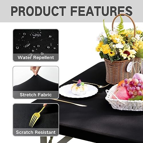 Square Fitted Table Cover Elastic Tablecloth Stretch 34" x 34" (Square) Black