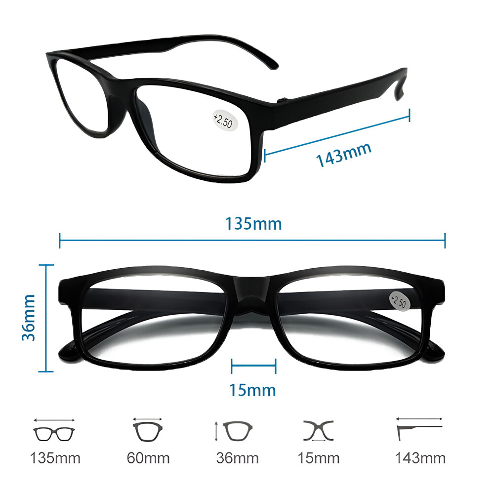 4 Pair Rectangular Spring Hinge Power Reading Reader Glasses For Men Women 1-3.0