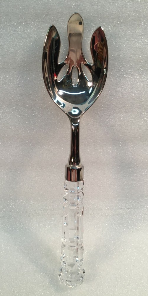 Silver Plate Salad Serving Top Fork w/Molded Glass Handle