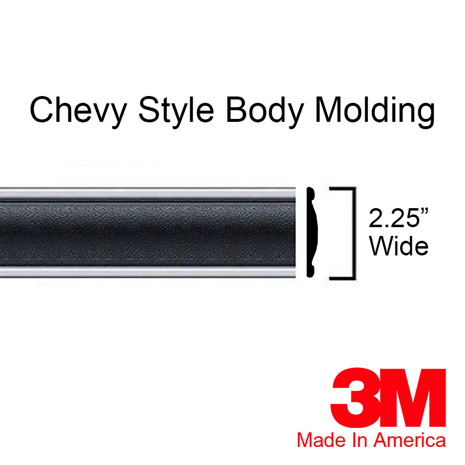 Chevy Full Size Pickup Black/Chrome Side Body Trim Molding 2.25" By Brickyard