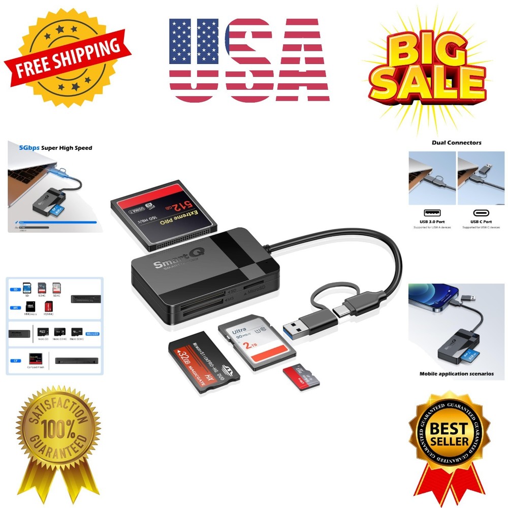 SD Card Reader, Memory Card Reader 4 in 1 USB C USB 3.0 Dual Connector Adapte...