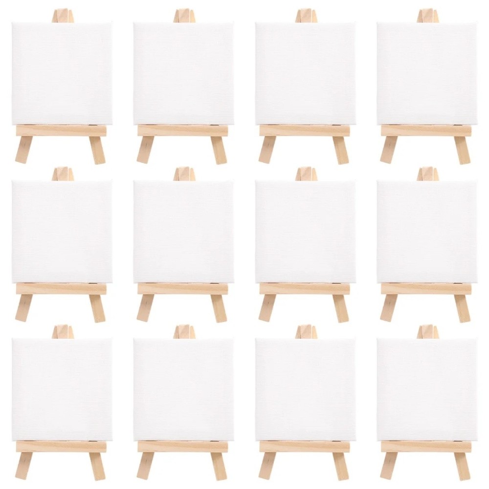 Mini Stretched Canvas 3X3 With Easel 5” 12 Pack New in Box