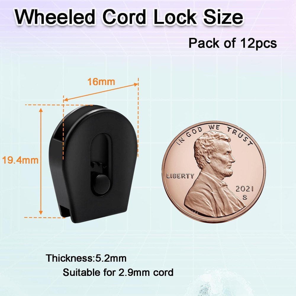 12 PCS Plastic Wheeled Cord Locks for Drawstring,Bungee E Collar Strap Lock R...