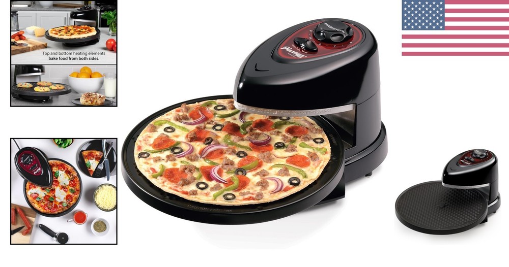 Compact 12-Inch Pizzazz Plus Rotating Oven in Black - Timer & Safety Features