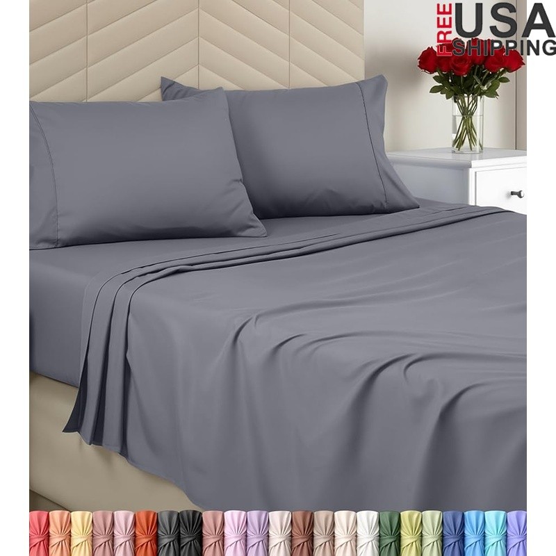 4 Piece Ultra Soft Microfiber Bed Sheet Set Deep Pocket Pillowcases Solid Color