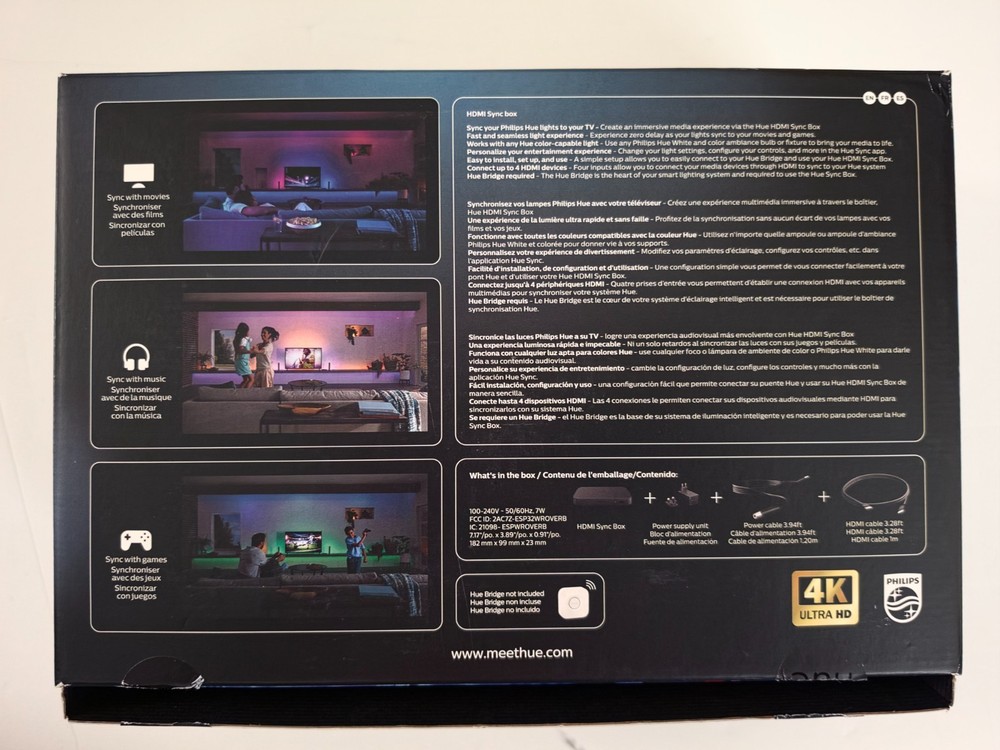 Philips Hue Play Sync Bundle (4K HDMI Box, 75" Gradient Lightstrip, Hue Bridge)