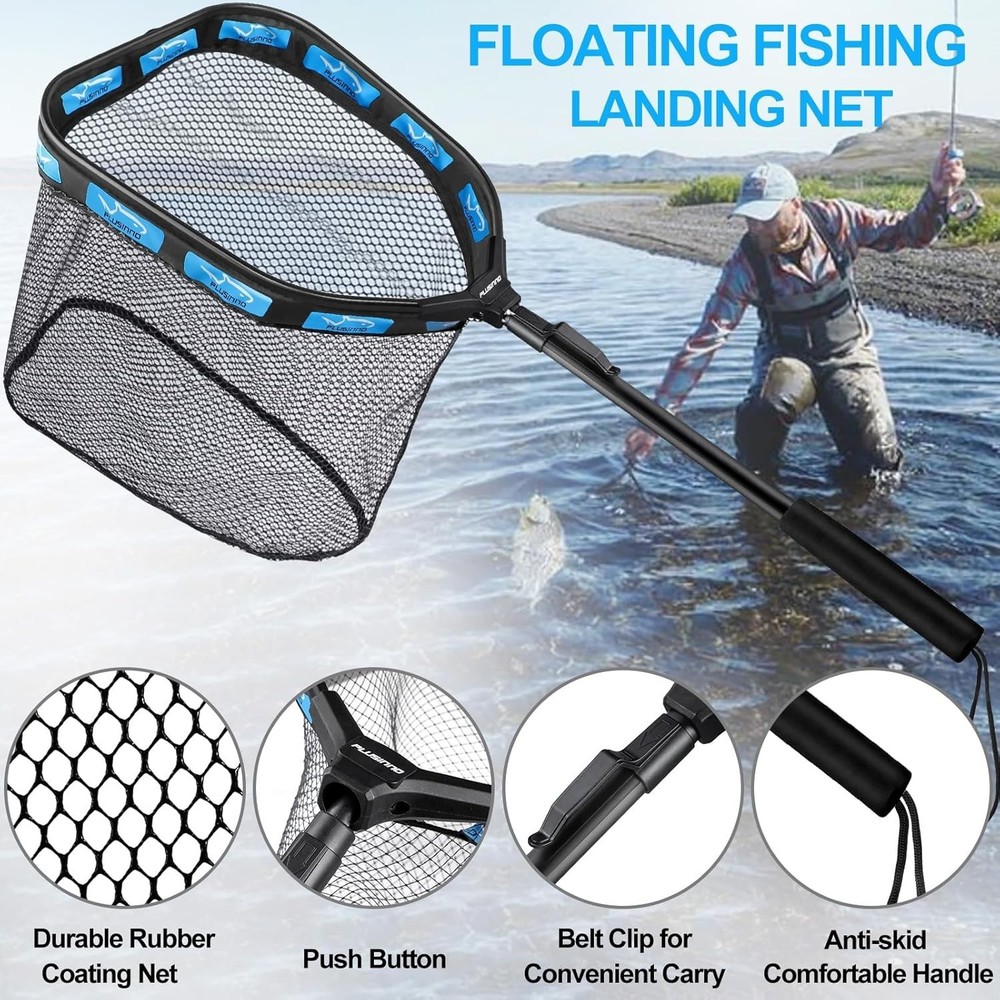 Floating Rubber Coated Fishing Net with Telescoping Handle