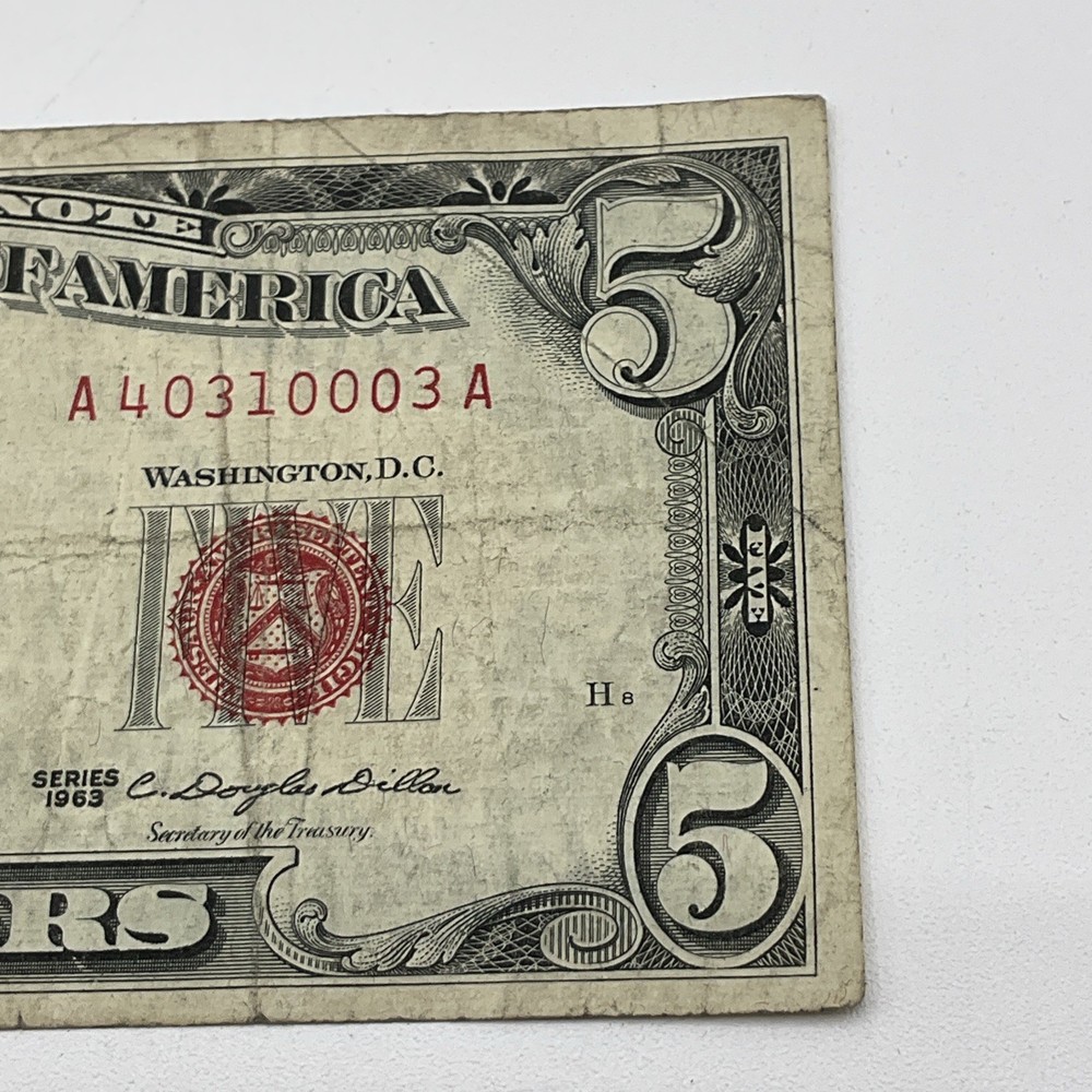 QTY (2) Series 1963 Five Dollar Bill $5 US Note Red Seal