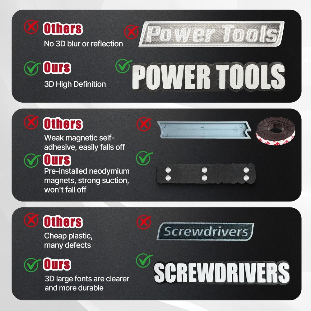 21 Pack Magnetic Toolbox Labels - Tool Box Ultra Large, Black