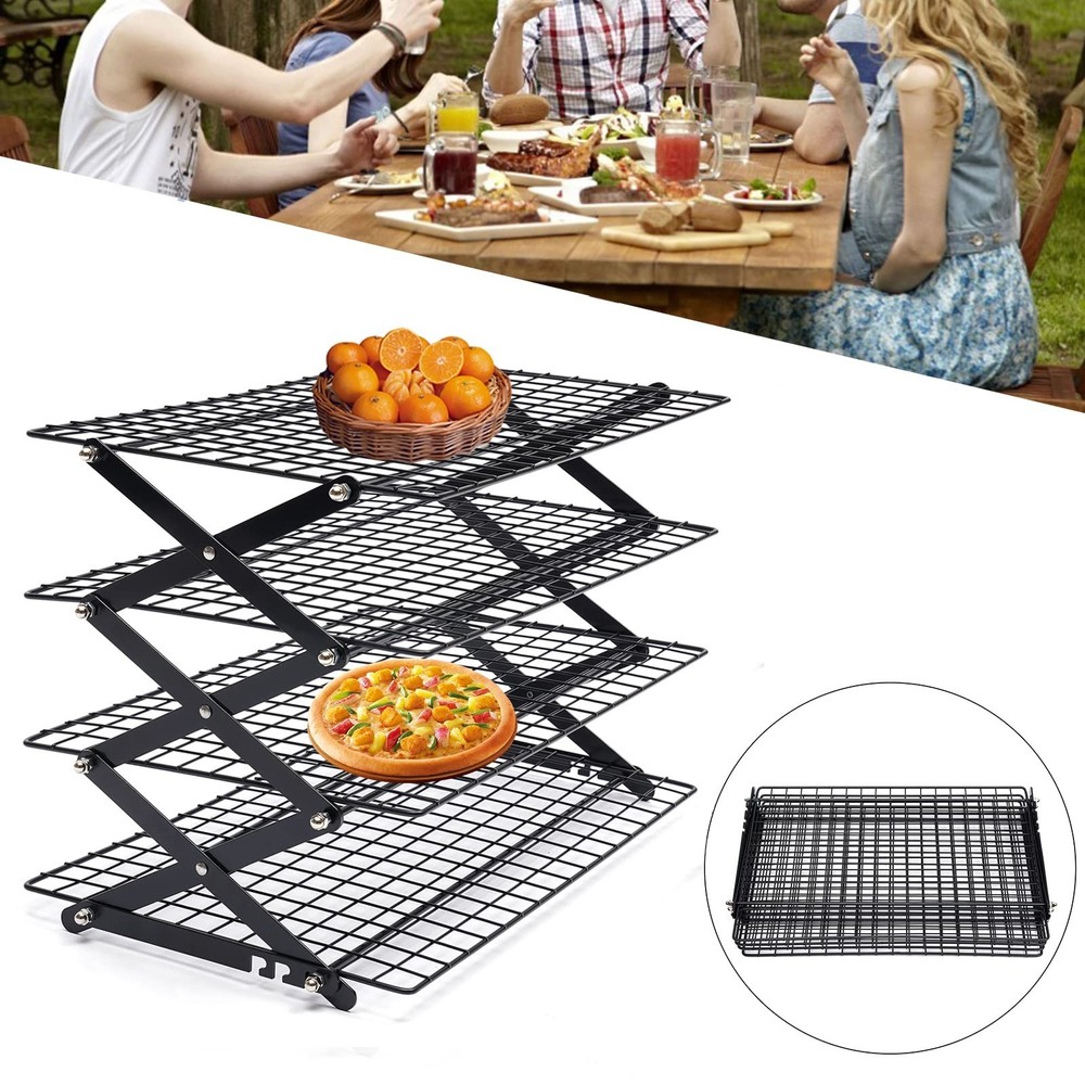 4-Tier Collapsible Cooling Rack, Adjustable Stackable Roasting Cooking Drying...
