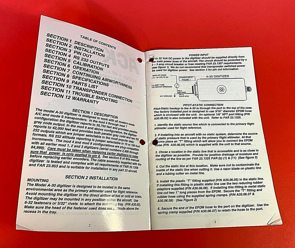 2003 ACK Technologies Model A-30 Altitude Digitizer Manual A30M Revision 3