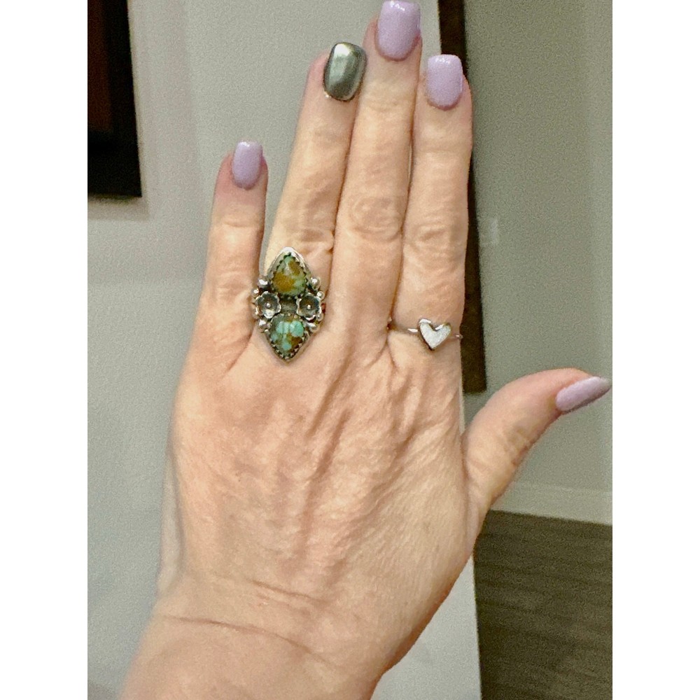 Royston Two Stone Teardrop Floral Sterling Ring Size 7