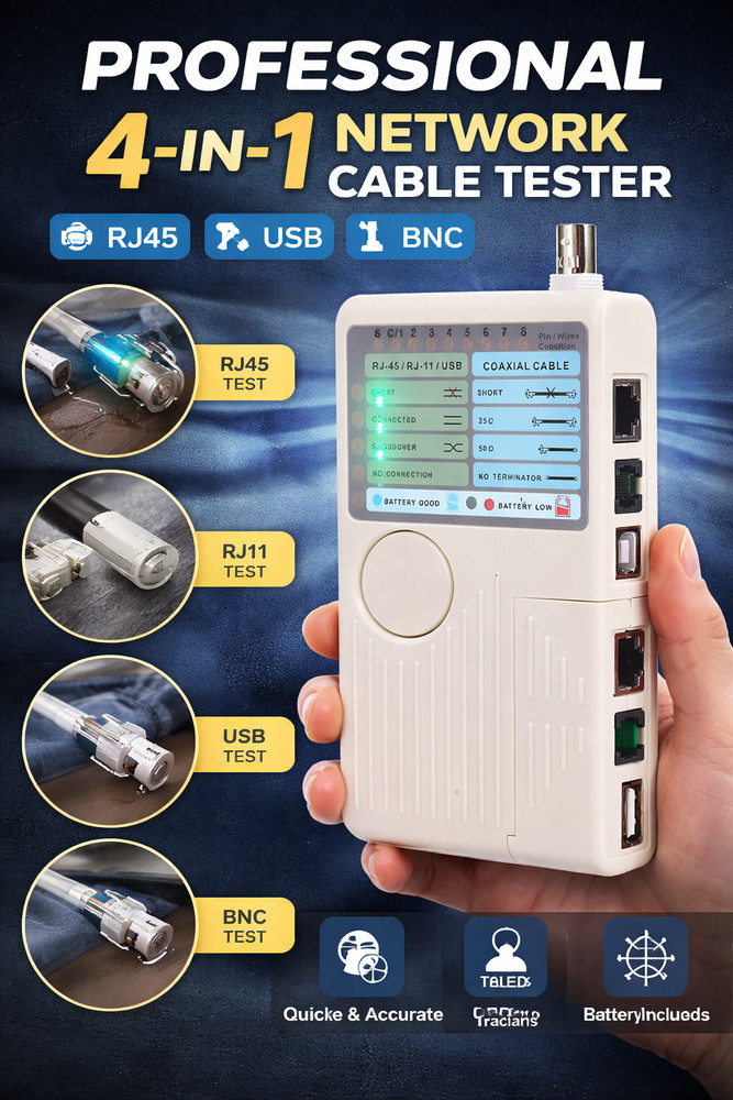 Professional Multi Function 4 In 1 Network Cable Tester RJ45/RJ11/USB/BNC LAN Ca
