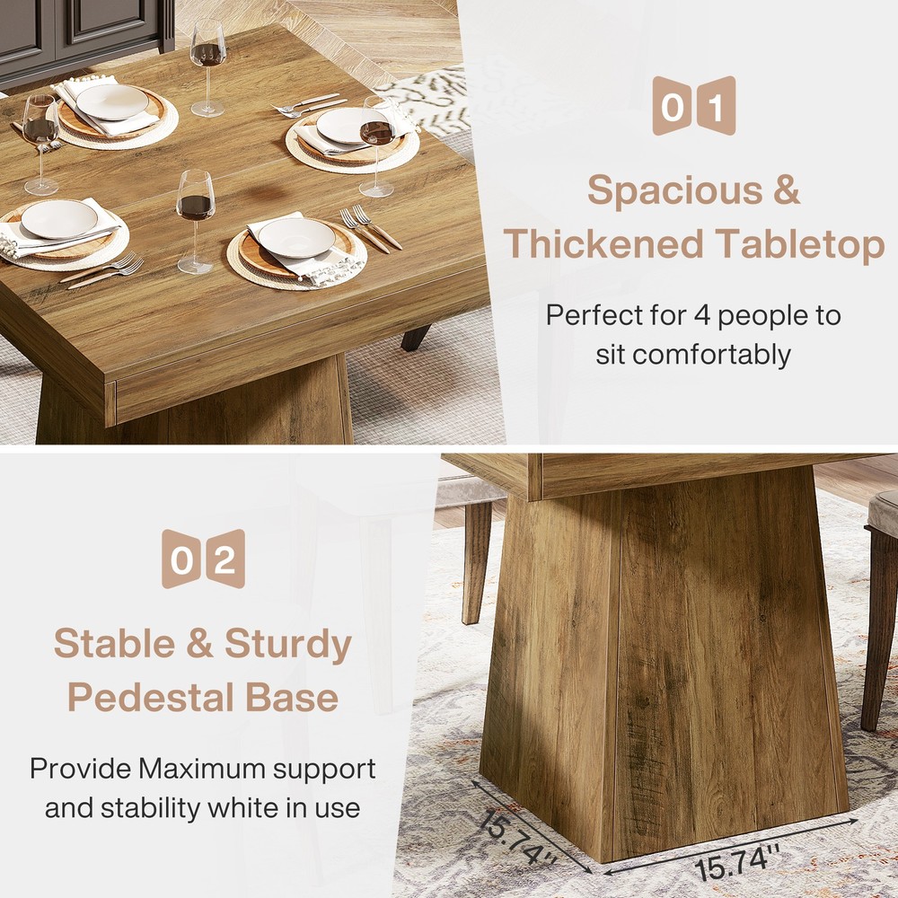 31.5-Inch Square Dining Table for 4 People, Farmhouse Small Kitchen Dinner Table