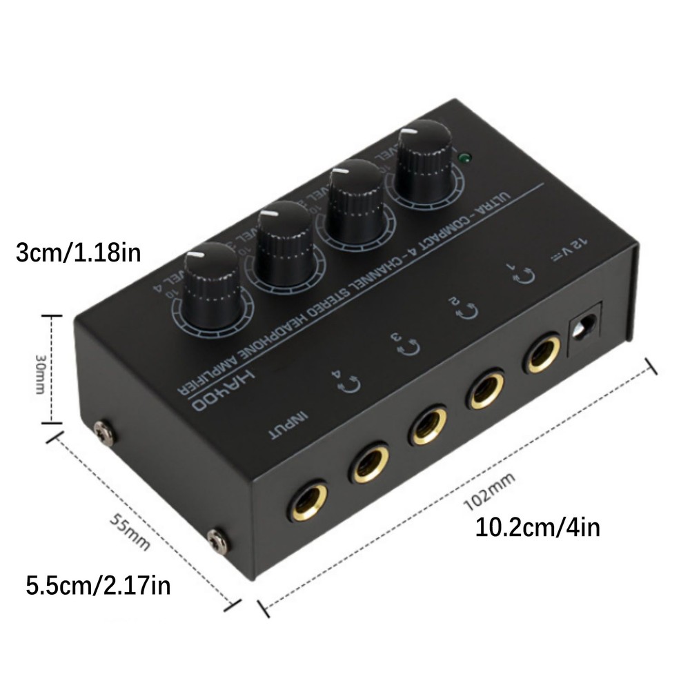 4 Channels 12V Black Mini Stereo Headphone Ultra-Compact Audio Amplifier