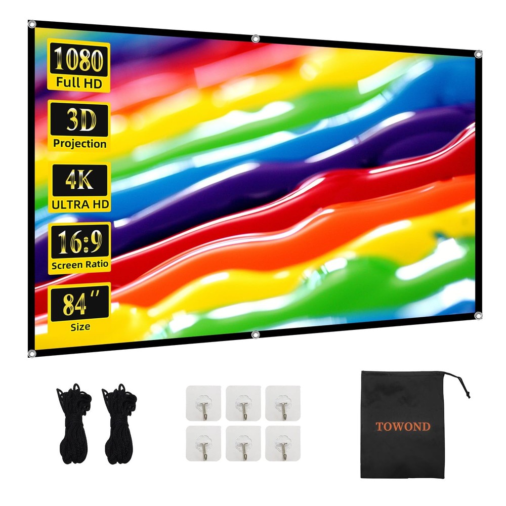 Projector Screen 84 inch, Wrinkle-Free and Foldable Projection Screen 16:9 HD...