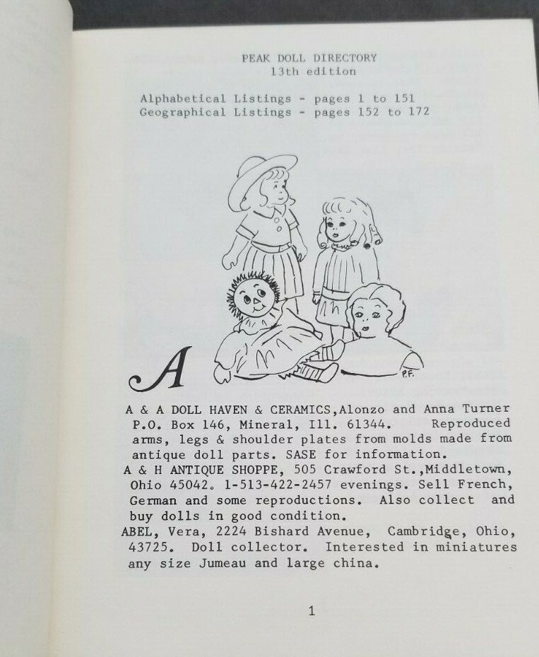 1974 Peak Doll Directory Book 13th Edition