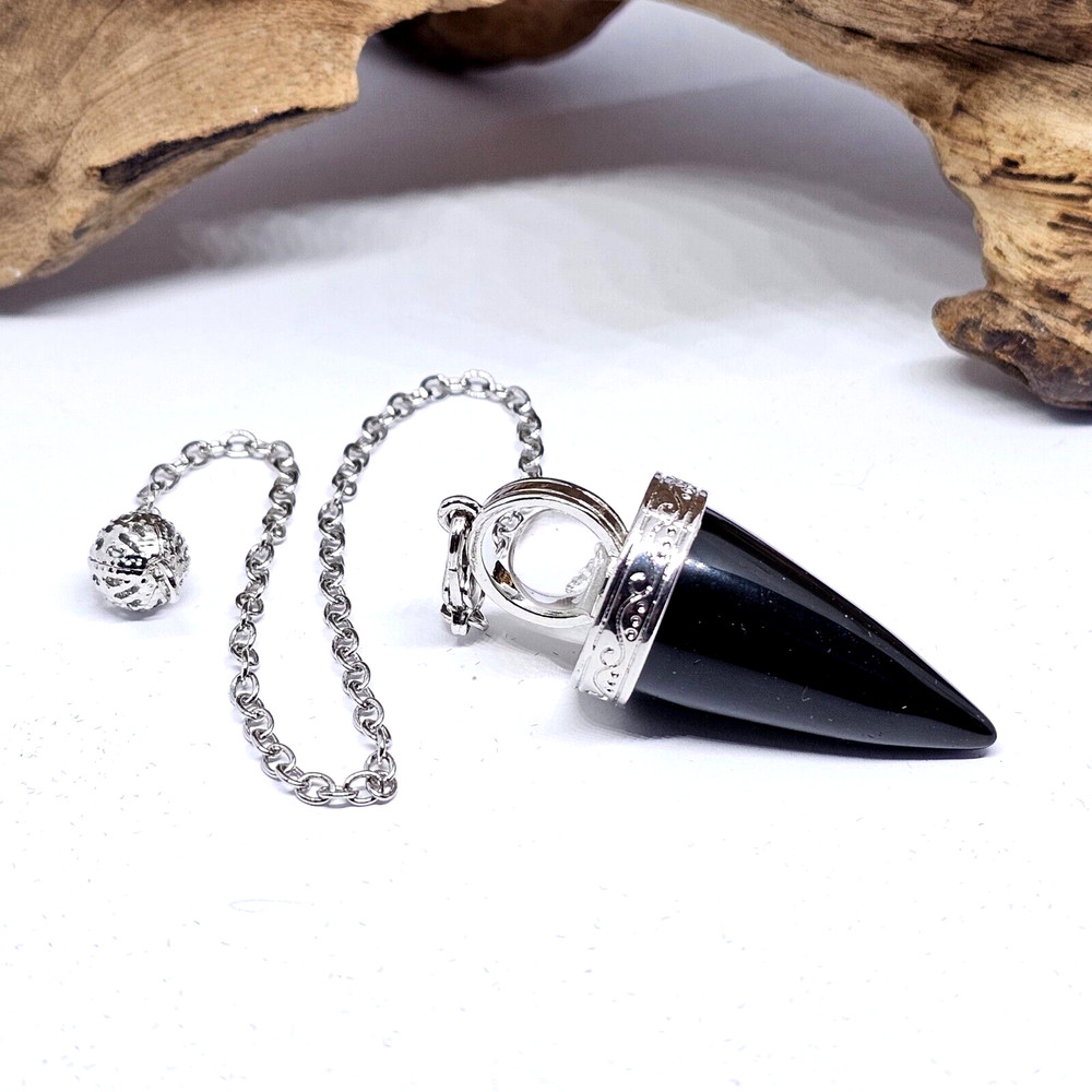 Obsidian Cone Crystal Pendulum Dowser Dowsing Divination Ball Gemstone And Bag