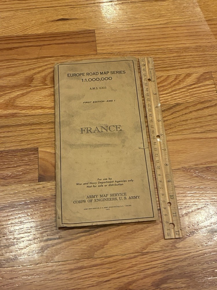 1944 WW2 EUROPE ROAD MAP SERIES FRANCE - U.S. ARMY CORPS - FIRST EDITION AMS-1