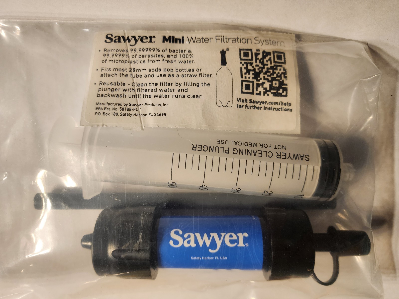 Sawyer Mini Water Filtration System Single Pack Hiking, Camping, Emergency