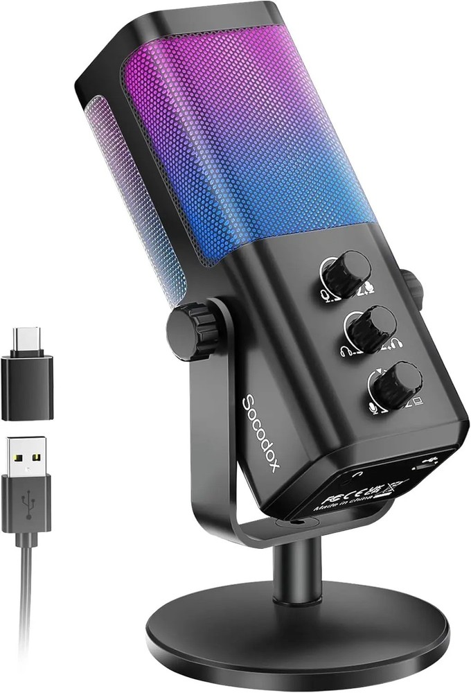 RGB Gaming Microphone USB Computer Condenser Mic with Noise Cancellation