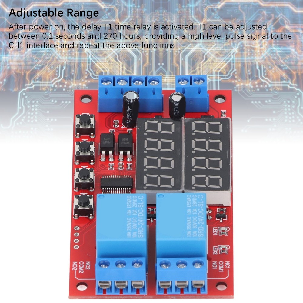 24V 2 Channel Relay Module LED Display Delay Self Locking Cycle Timer Module