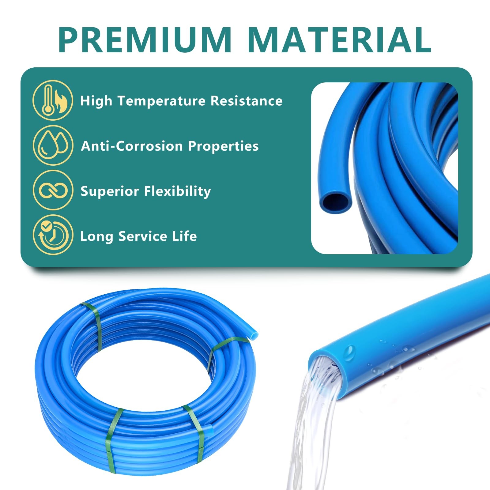 1/2 Inch PEX-B Pipe, 200 Ft Pex B Tubing Blue for Hot/Cold Water Plumbing
