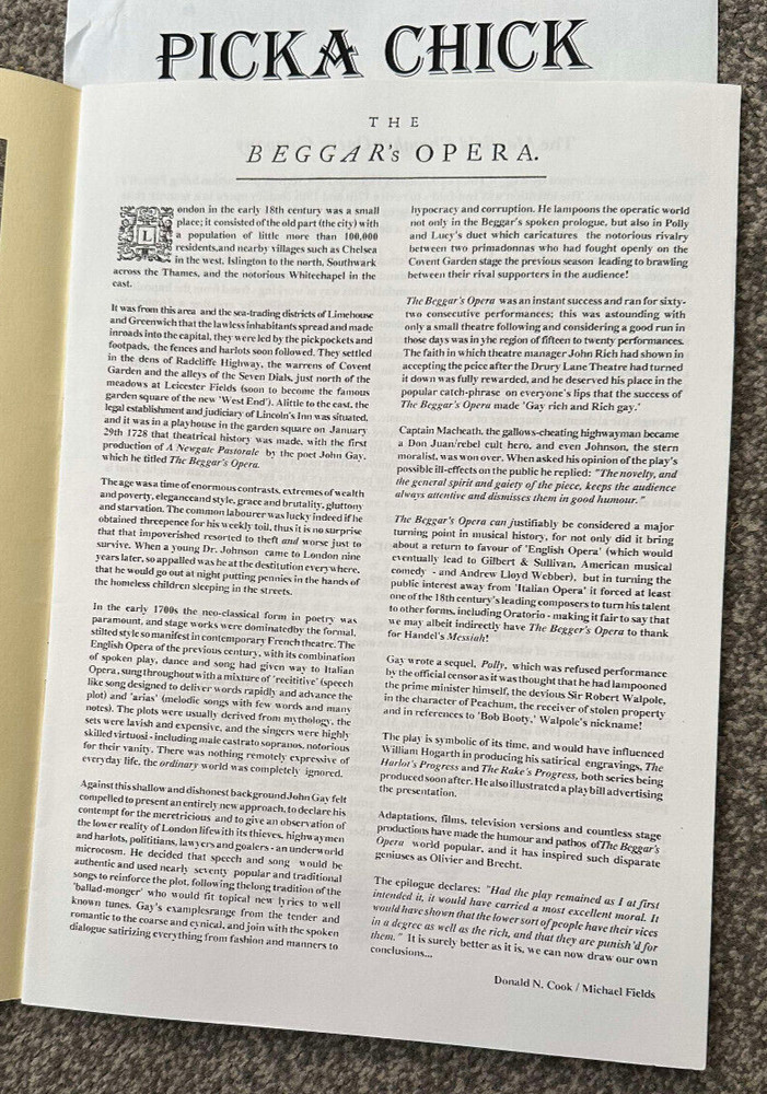 the beggar's opera programme written by Mr. G A Y