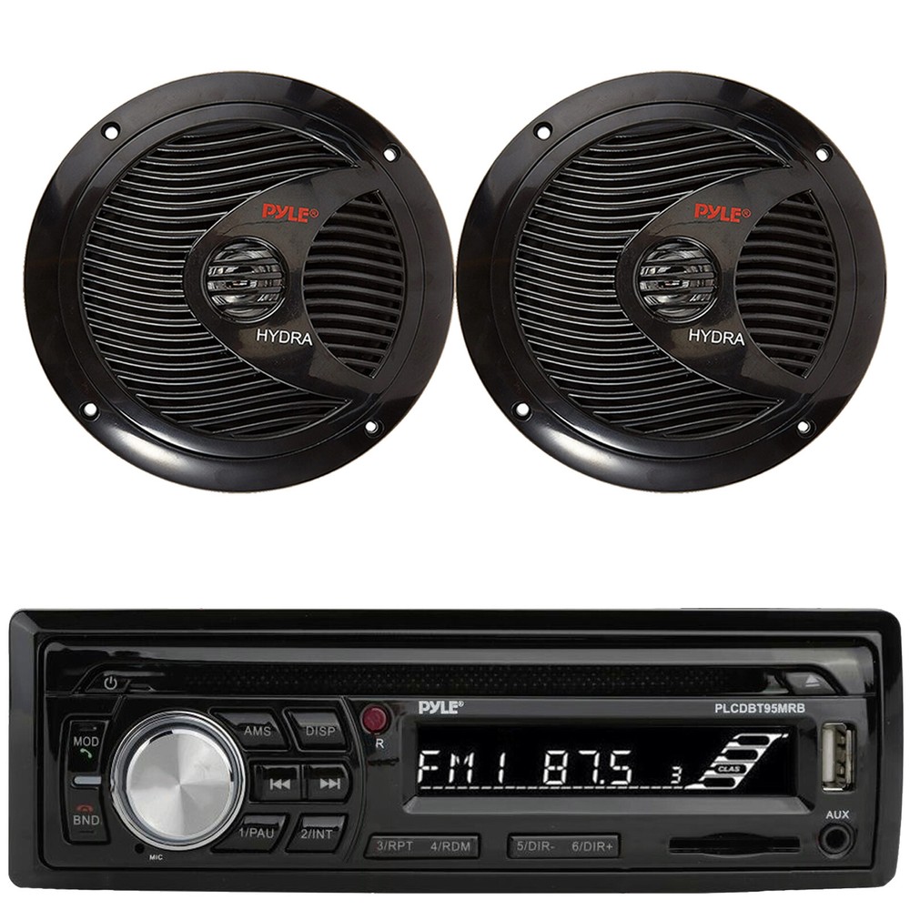 Pyle Single DIN Bluetooth CD Player Receiver, 2x 6.5" 150W Waterproof Speakers