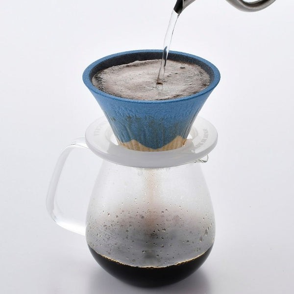 Hasami-yaki ceramic coffee filter, Mt. Fuji design, blue