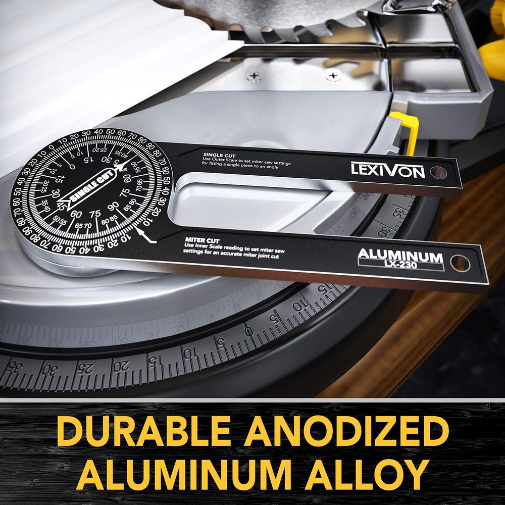 Aluminum Miter Saw Protractor | 7-Inch Rust Proof Angle Finder Featuring Prec...