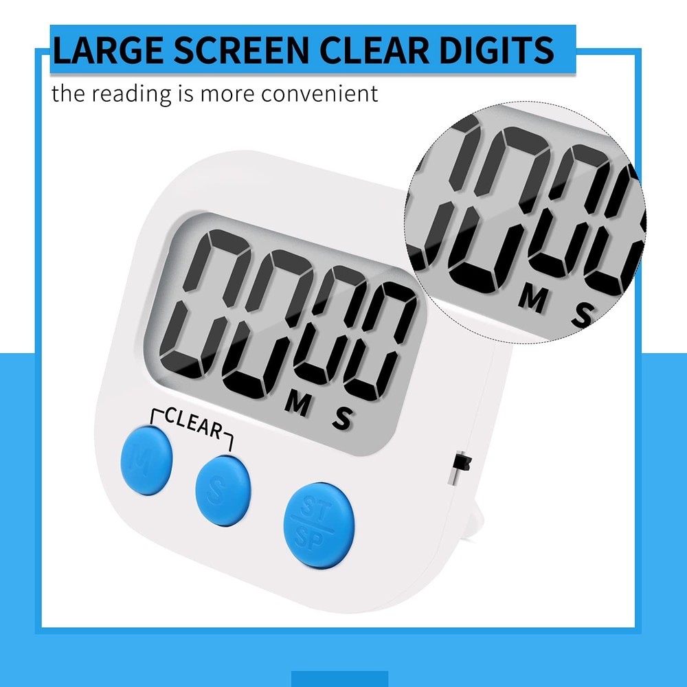 6 Pack Small Digital Kitchen Timer Magnetic Back and ON/Off Switch,Minute Sec...
