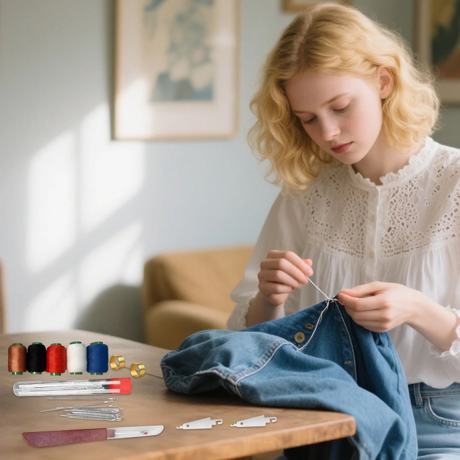 For Home 36 Piece Sewing Tool Set with Needles Threads Portable Repair Kit