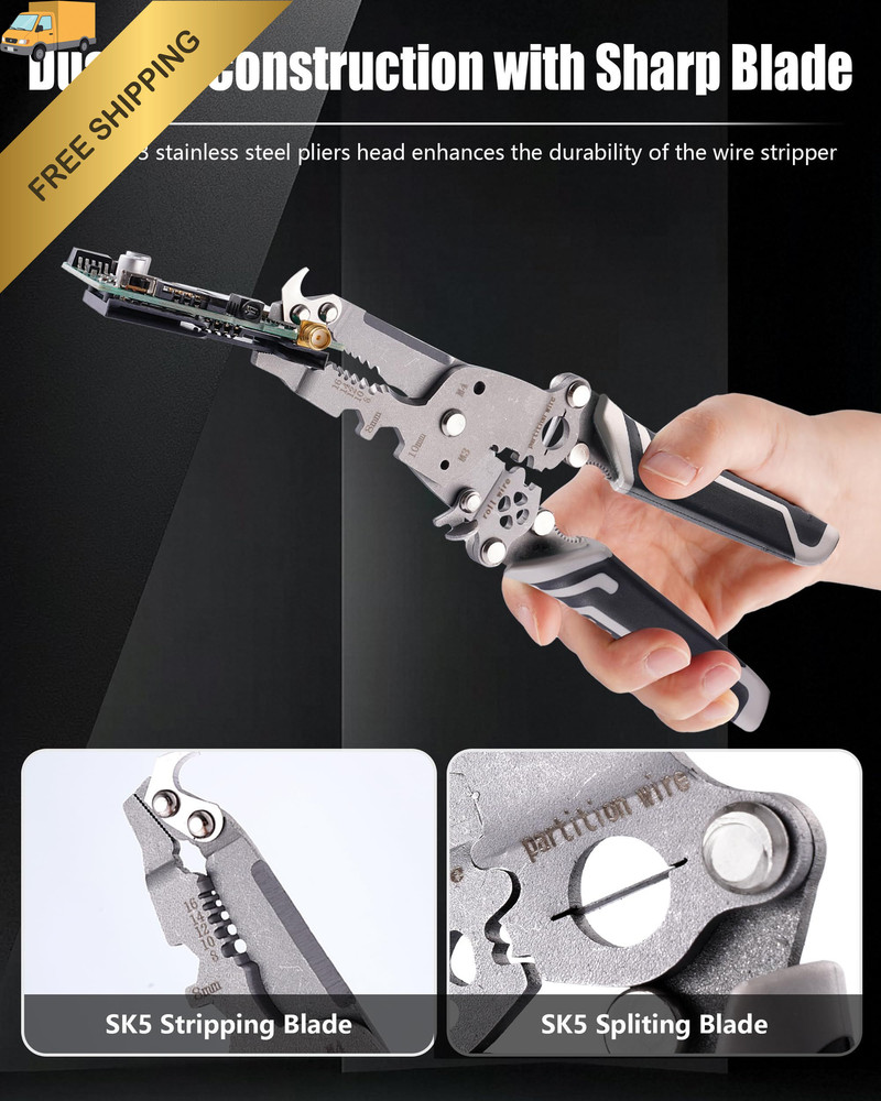 18 In 1 Foldable Ｗire Stripper Crimper, Multifunctional Folding Wire Black