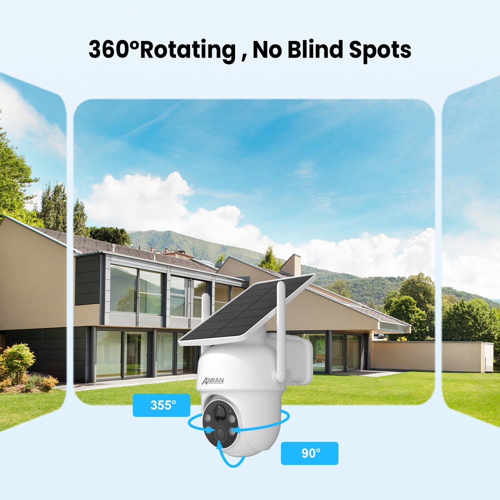 ANRAN Solar-Powered PTZ Wireless Security Camera with Solar Panel 2K Outdoor Use