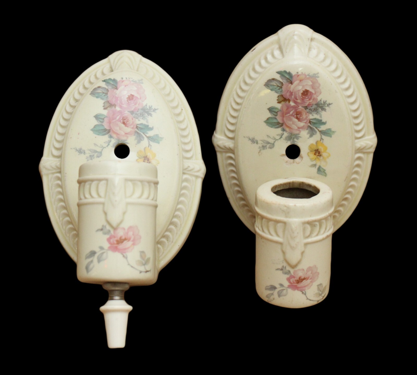 Pair of Traditional White Floral Porcelain Wall Sconces