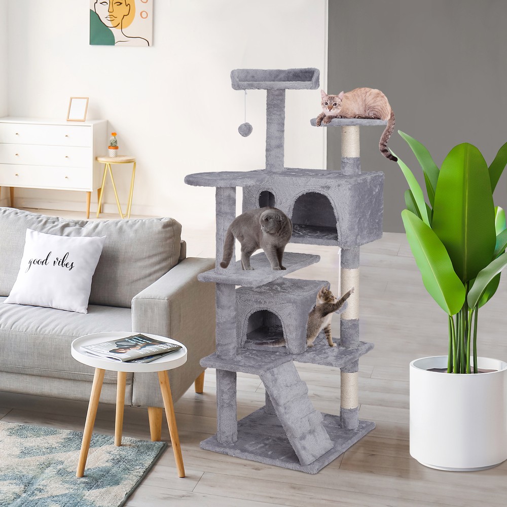 55" Multi-level Cat Tree Tower Cats w/Sisal Posts, Plush Perch Cat Condo Tower