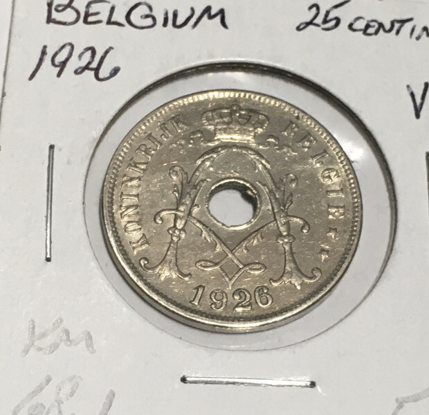 1926 Belgium 25 Centimes.  KM68.1
