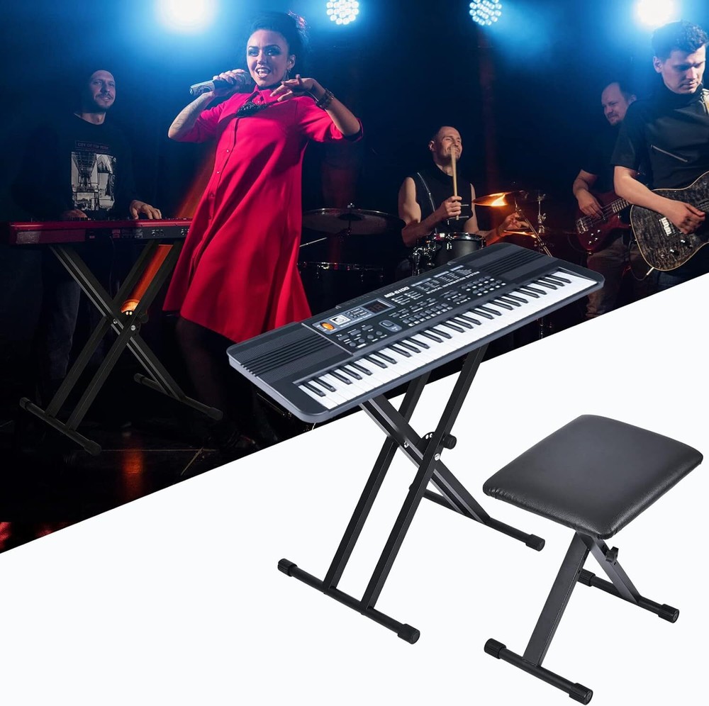 Double-X Keyboard Stand and Bench Set Adjustable tipatyard w/ Locking Straps