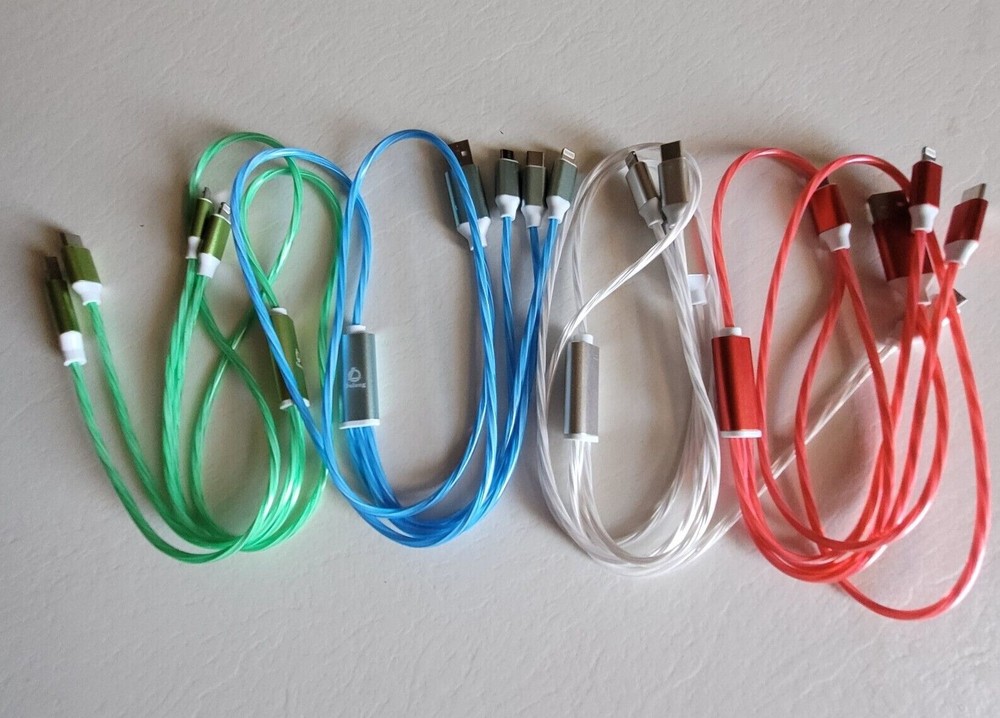 Light Up LED 3 in 1 Charging Cord Cable Multi Phone Charger Android USB iPhone