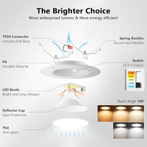 LED Recessed Light 6Inch, Can Lighting Color Selectable 6in-24pack White
