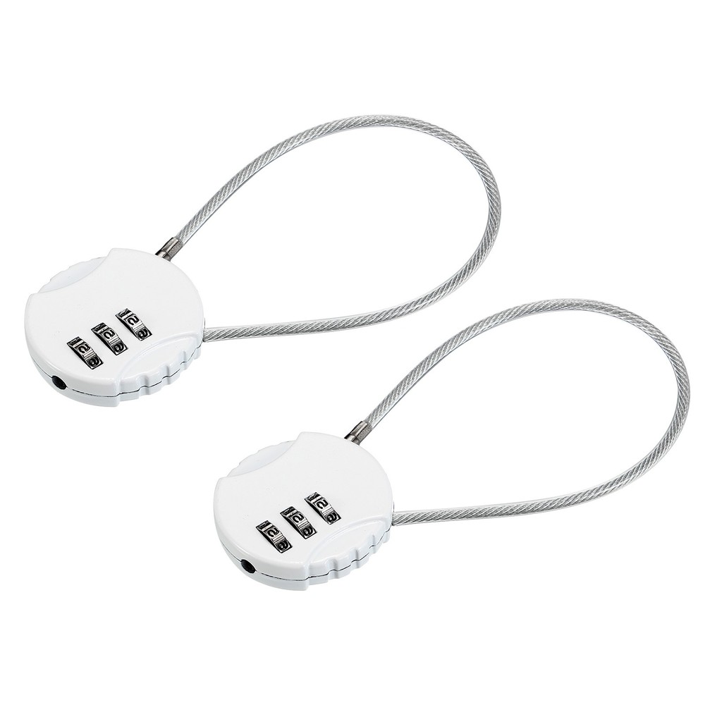 2Pc Small Combination Locks, 3 Digit Baggage Padlocks(White, 7.8-Inch)
