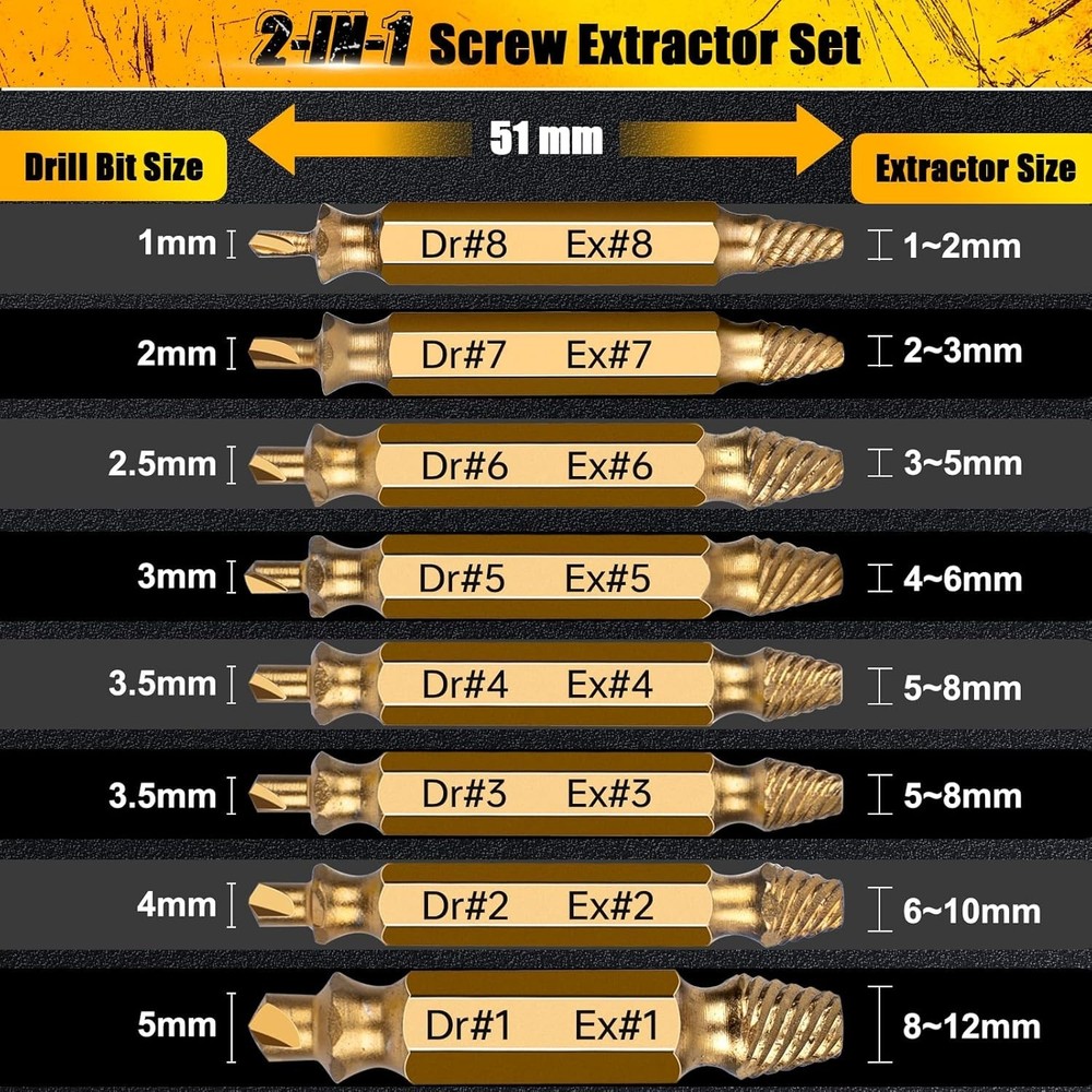 Damaged Screw Extractor Set 8Pcs, HSS 4341 Easy Out Screw Extractor Set, Stri...