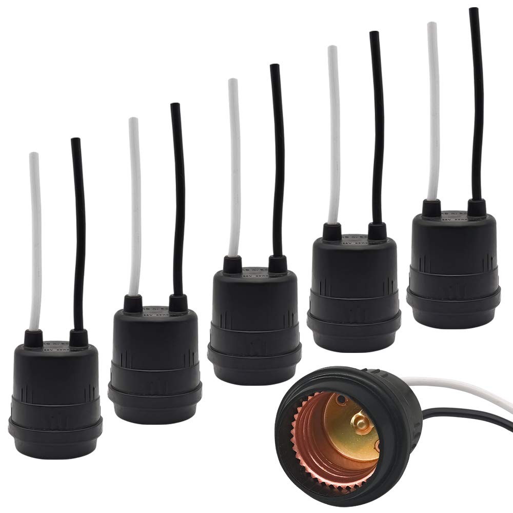 Waterproof Lamp Socket, 6 Pack Black Pigtail Holder