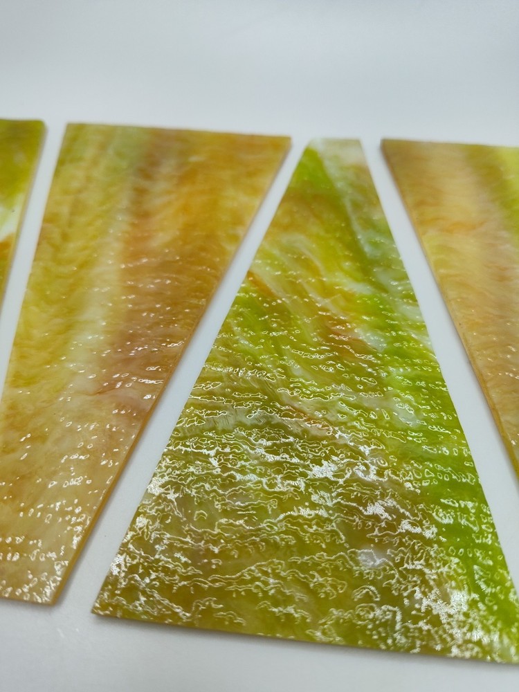 FIVE Greenish/Yellow Stained Glass Triangle Lamp Shade Panel Replacement Slag