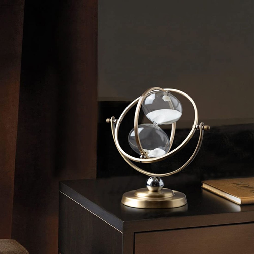 Brass Hourglass 60 Minute Sand Clock Timer:720° Rotating Antique White Sand
