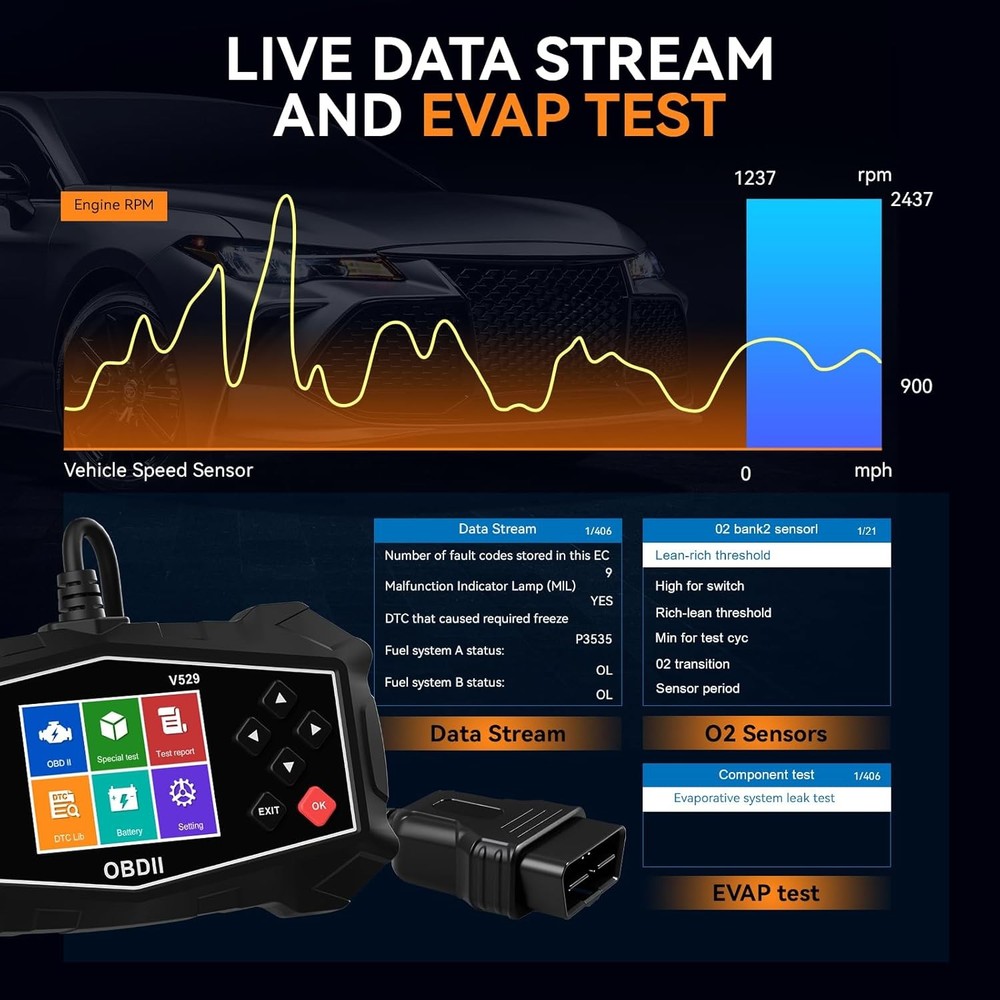 OBD2 Scanner Car Transmission Diagnostic Tool Report Code Reader Battery Tester